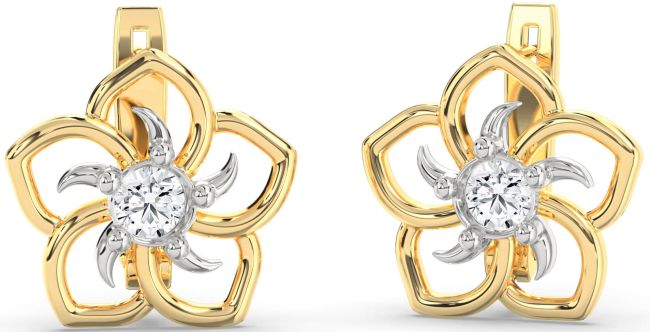 Diamond White Yellow Gold Flower Stud Earrings