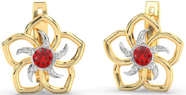 Ruby Platinum & Yellow Gold Flower Stud Earrings