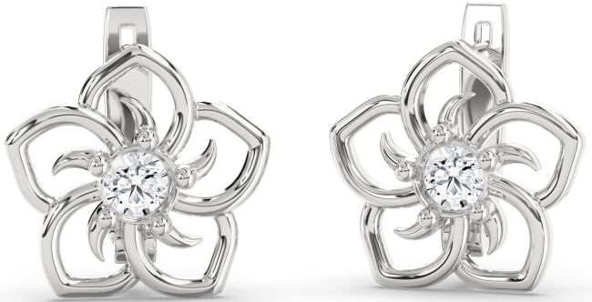 Diamond Platinum Flower Stud Earrings