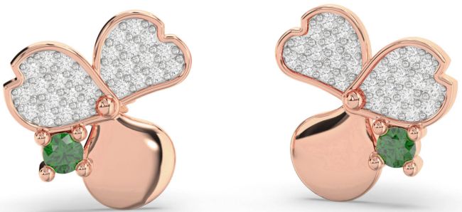 Diamond Emerald Rose Gold Silver Flower Stud Earrings