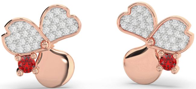 Diamond Ruby Rose Gold Flower Stud Earrings