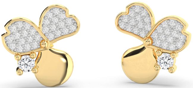 Diamond Gold Flower Stud Earrings