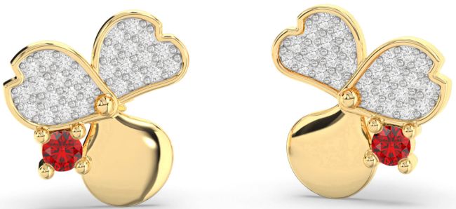 Diamond Ruby Gold Flower Stud Earrings