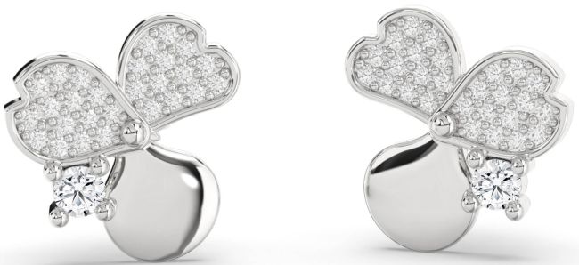 Diamond Platinum Flower Stud Earrings