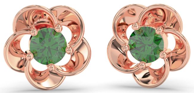 Emerald Rose Gold Silver Flower Stud Earrings