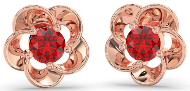 Ruby Rose Gold Flower Stud Earrings