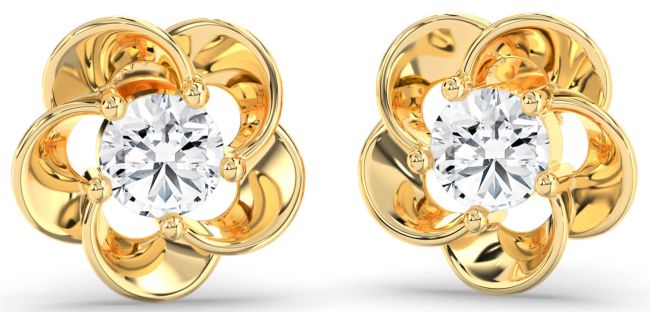 Diamond Gold Flower Stud Earrings