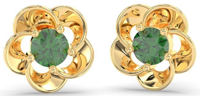 Emerald Gold Flower Stud Earrings