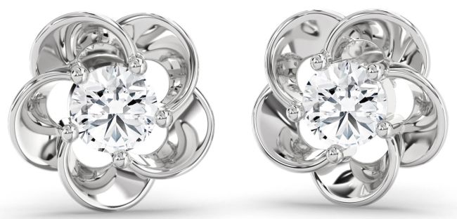 Diamond Platinum Flower Stud Earrings