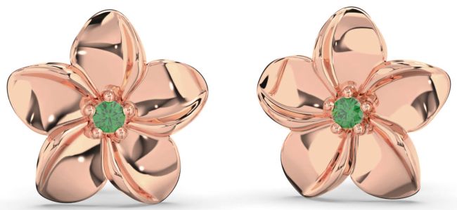 Emerald Rose Gold Silver Flower Stud Earrings