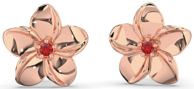 Ruby Rose Gold Flower Stud Earrings