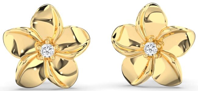 Diamond Gold Flower Stud Earrings