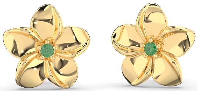 Emerald Gold Flower Stud Earrings