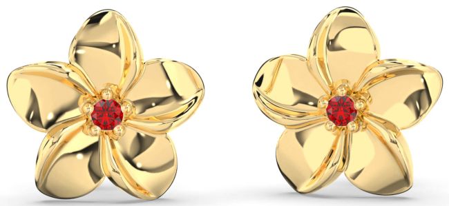Ruby Gold Flower Stud Earrings