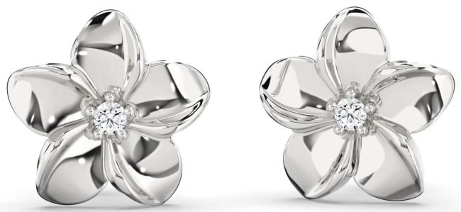 Diamond Silver Flower Stud Earrings