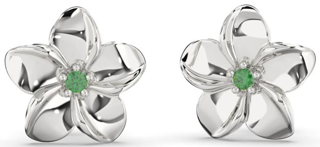 Emerald White Gold Flower Stud Earrings