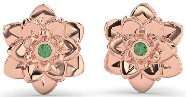 Emerald Rose Gold Silver Flower Stud Earrings