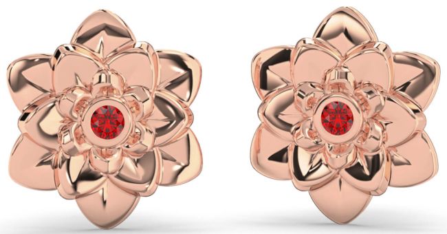 Ruby Rose Gold Silver Flower Stud Earrings