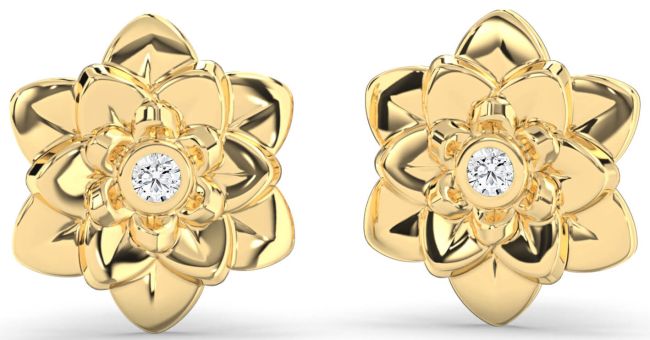 Diamond Gold Flower Stud Earrings