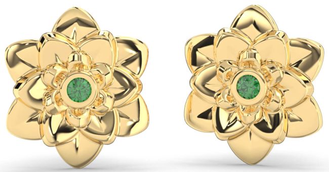 Emerald Gold Flower Stud Earrings
