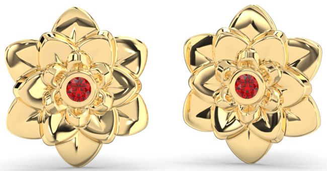 Ruby Gold Flower Stud Earrings