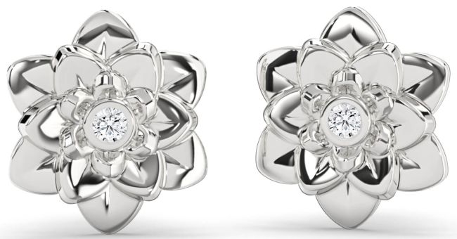 Diamond White Gold Flower Stud Earrings