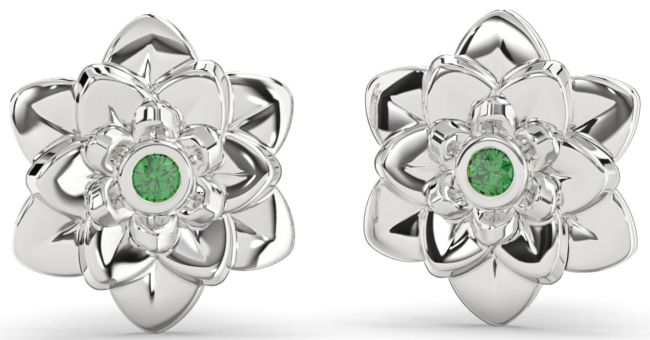 Emerald White Gold Flower Stud Earrings