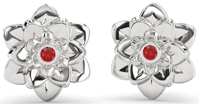 Ruby Silver Flower Stud Earrings