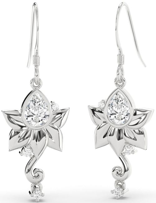 Diamond Platinum Flower Dangle Earrings