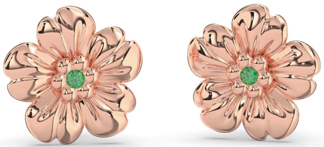 Emerald Rose Gold Flower Stud Earrings