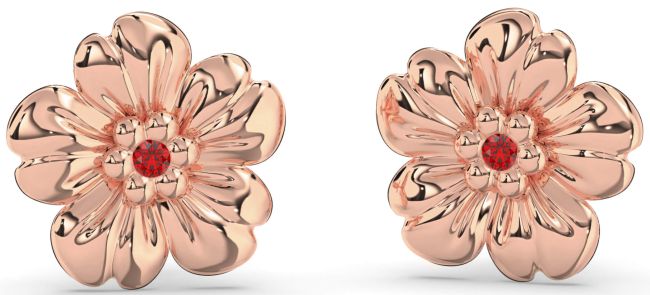 Ruby Rose Gold Flower Stud Earrings