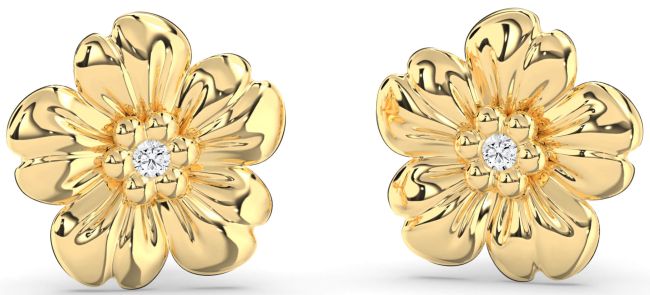 Diamond Gold Flower Stud Earrings