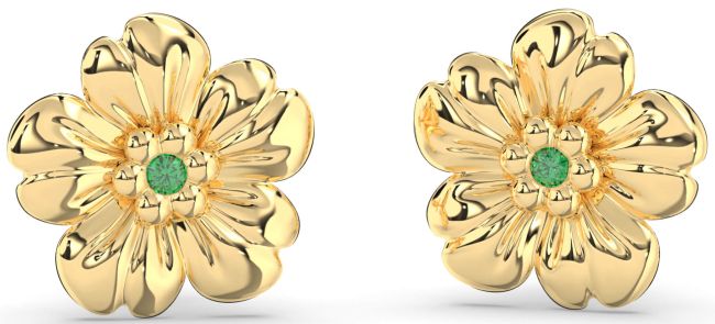 Emerald Gold Flower Stud Earrings