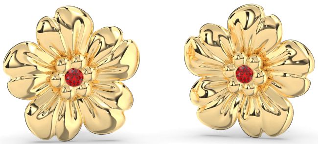 Ruby Gold Flower Stud Earrings