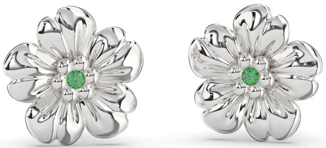 Emerald White Gold Flower Stud Earrings