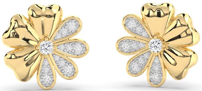 Diamond Gold Flower Stud Earrings