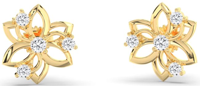 Diamond Gold Flower Stud Earrings