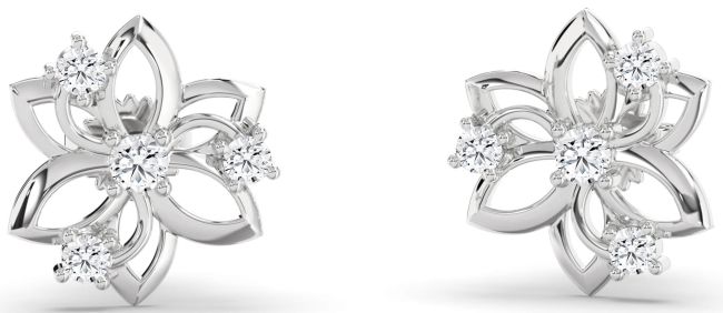 Diamond White Gold Flower Stud Earrings