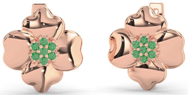 Emerald Rose Gold Flower Stud Earrings