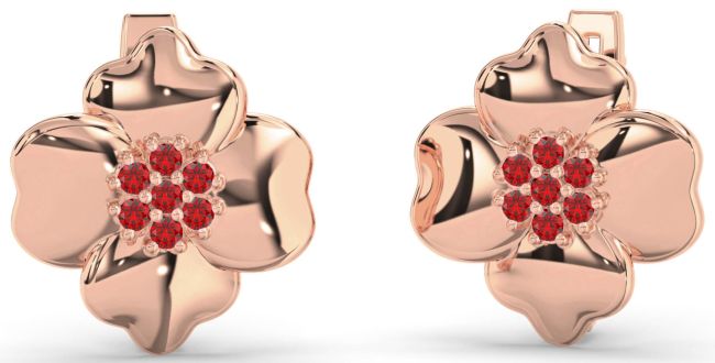 Ruby Rose Gold Flower Stud Earrings