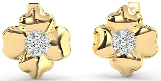 Diamond Gold Flower Stud Earrings