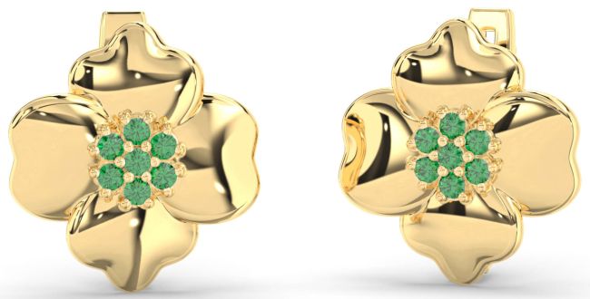 Emerald Gold Flower Stud Earrings