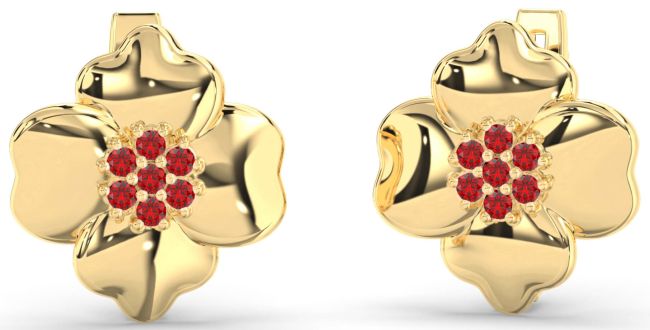 Ruby Gold Flower Stud Earrings
