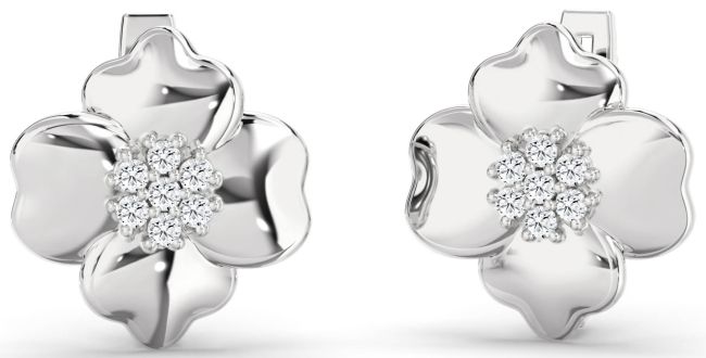 Diamond White Gold Flower Stud Earrings