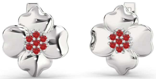 Ruby Silver Flower Stud Earrings