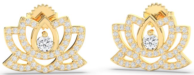 Diamond Gold Flower Dangle Earrings