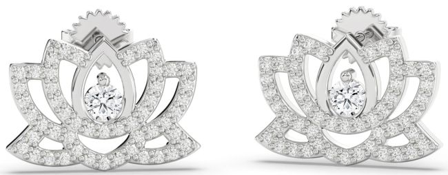Diamond White Gold Flower Dangle Earrings