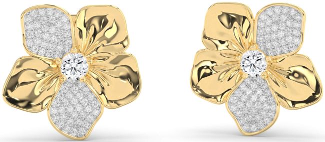 Diamond Gold Flower Stud Earrings
