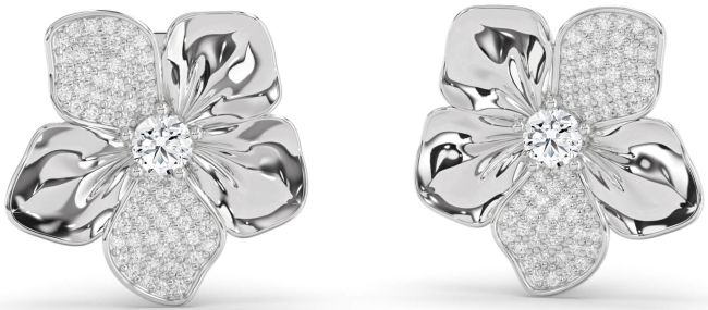 Diamond Platinum Flower Stud Earrings
