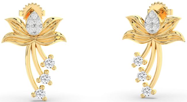 Diamond Gold Flower Dangle Earrings